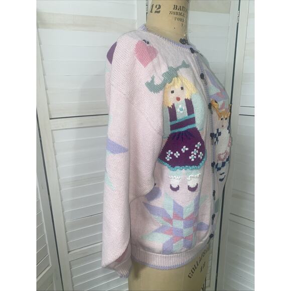 Vintage Daisy Kingdom Women's Cardigan Sweater Ramie Cotton Pink Large - Picture 2 of 10